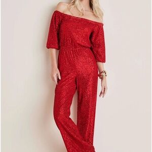 Venus sequin  Red Off-Shoulder Jumpsuit